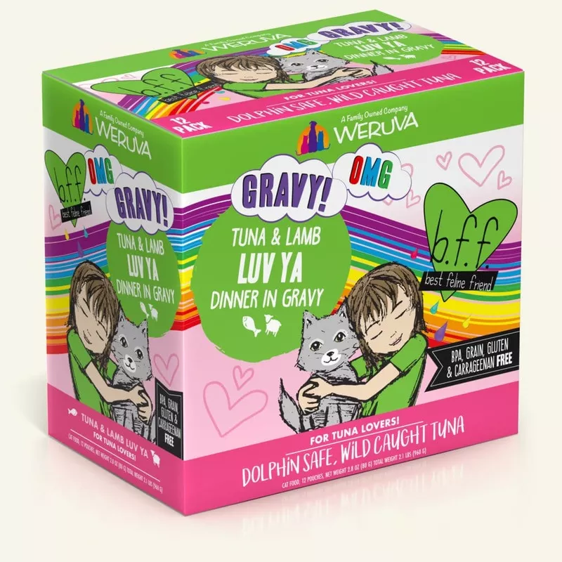 Weruva BFF OMG Gravy! Tuna & Lamb Luv Ya, Tuna And Lamb Dinner in Gravy, 2.8-oz Pouch, Wet Cat Food