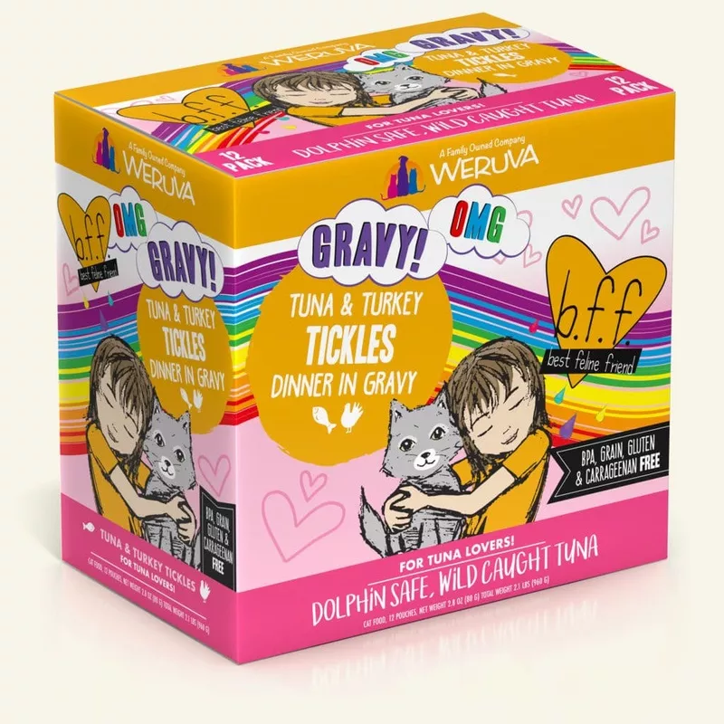 Weruva BFF OMG Gravy! Tuna & Turkey Tickles, Tuna & Turkey Dinner in Gravy, 2.8-oz Pouch, Wet Cat Food