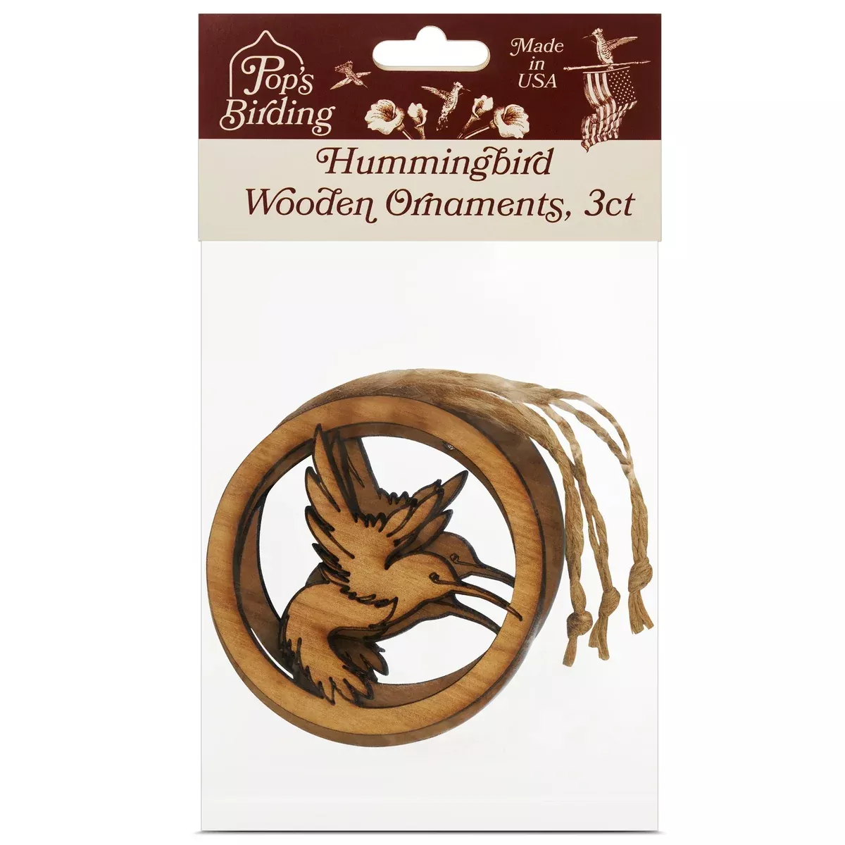 Wooden Hummingbird Ornament, 3 Pack