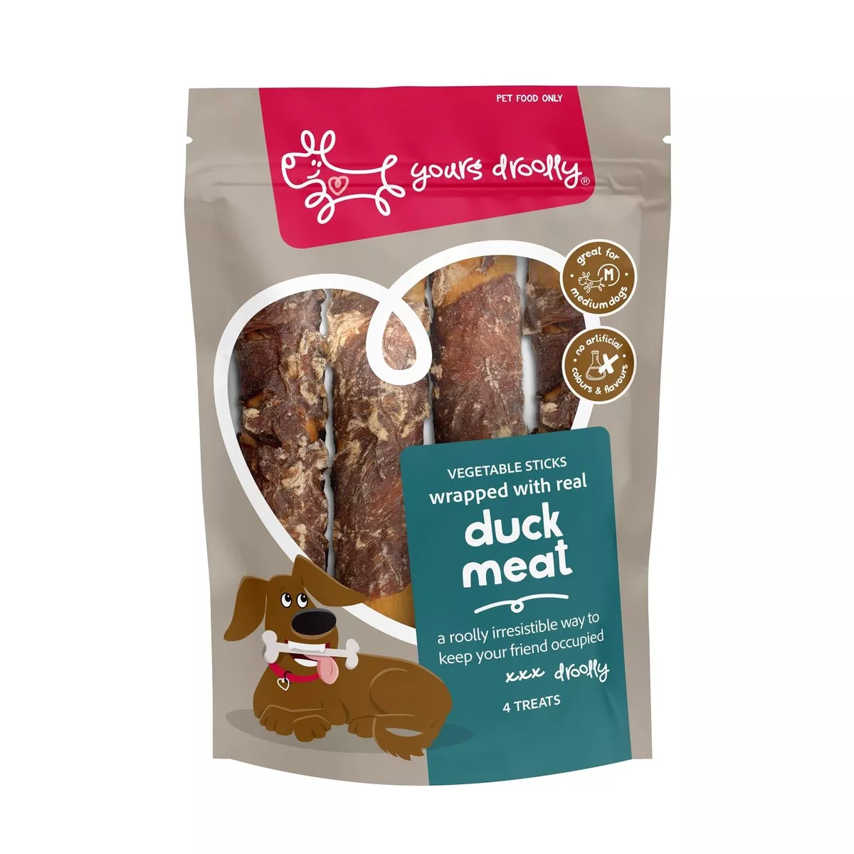 Yours Droolly Dog Treats Duck Wrapped Vegetable Sticks Medium 4 Pack