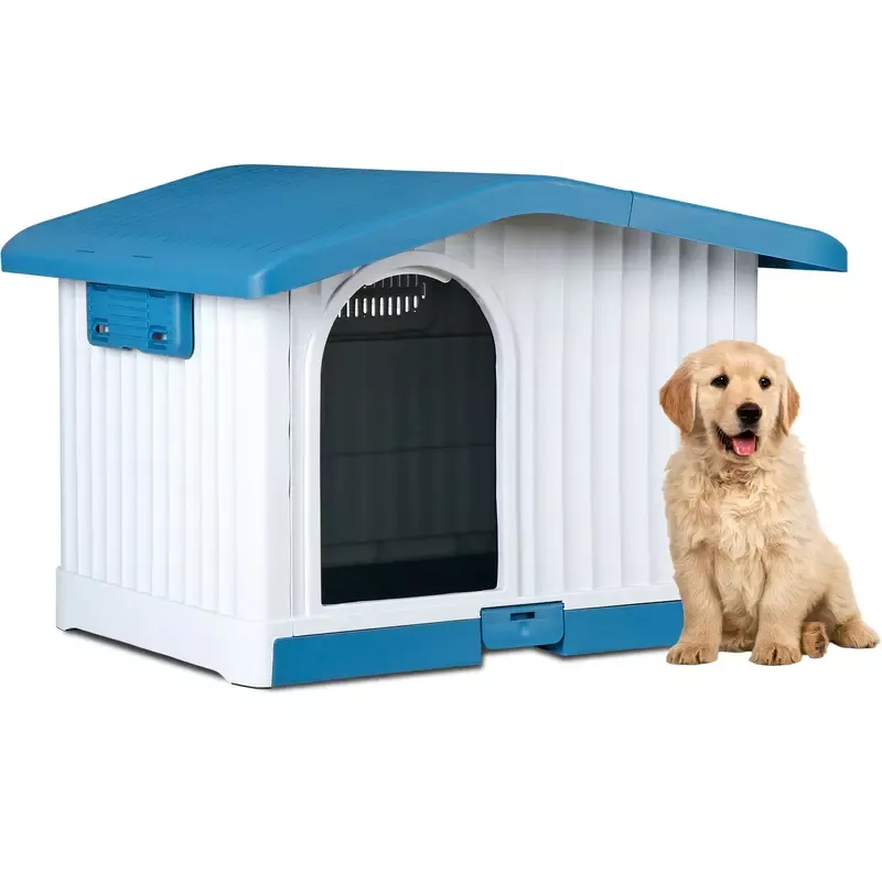 ZENY 34.6 inch Folding Dog House for Small Dogs Outdoor Plastic Doghouse with Adjustable Skylight and Elevated Base Water Resistant Pet House