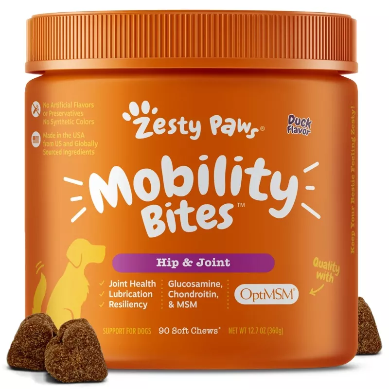 Zesty Paws Mobility Bites for Dogs, Functional Supplement for Hip and Joints, 90-Count