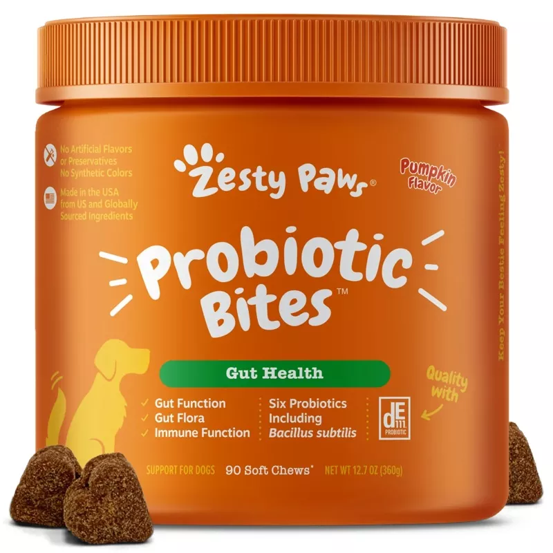 Zesty Paws Probiotic Bites Soft Chews, Functional Dog Supplement, 90-Count