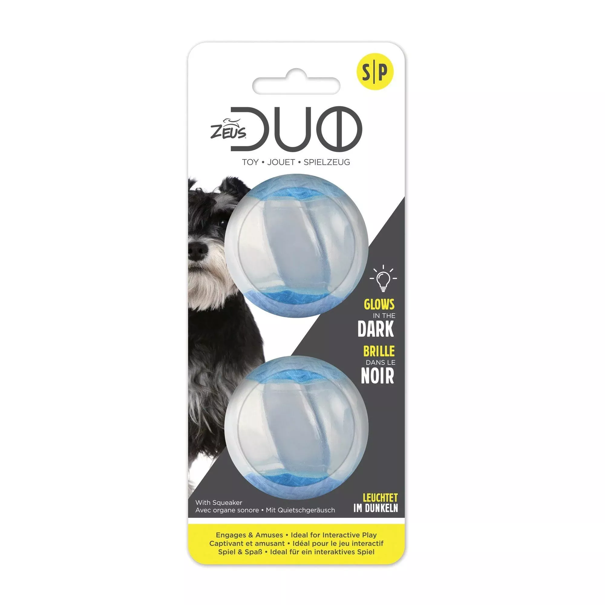 Zeus Duo Dog Toy Ball Glow In The Dark & Squeaker