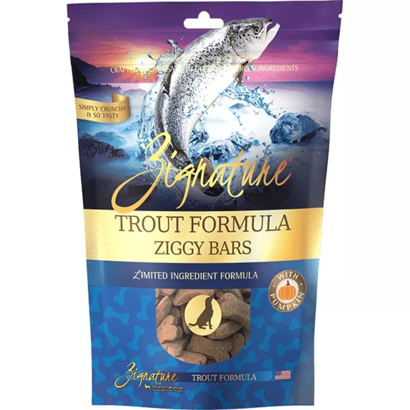 Zignature Ziggy Bar Biscuits Trout Recipe 12-oz, Dog Treat