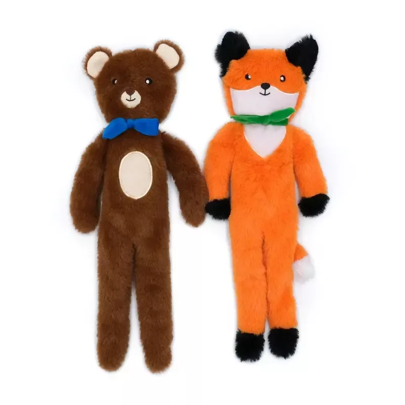Zippy Paws Fluffy Peltz Plush Squeaker Dog Toy – Bear & Fox 2-Pack