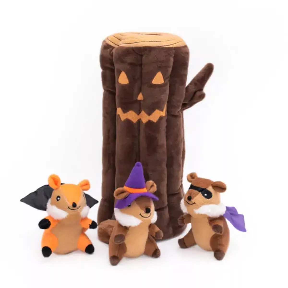 Zippy Paws Halloween Burrow Dog Toy – Haunted Log + 3 Squeaker Toys