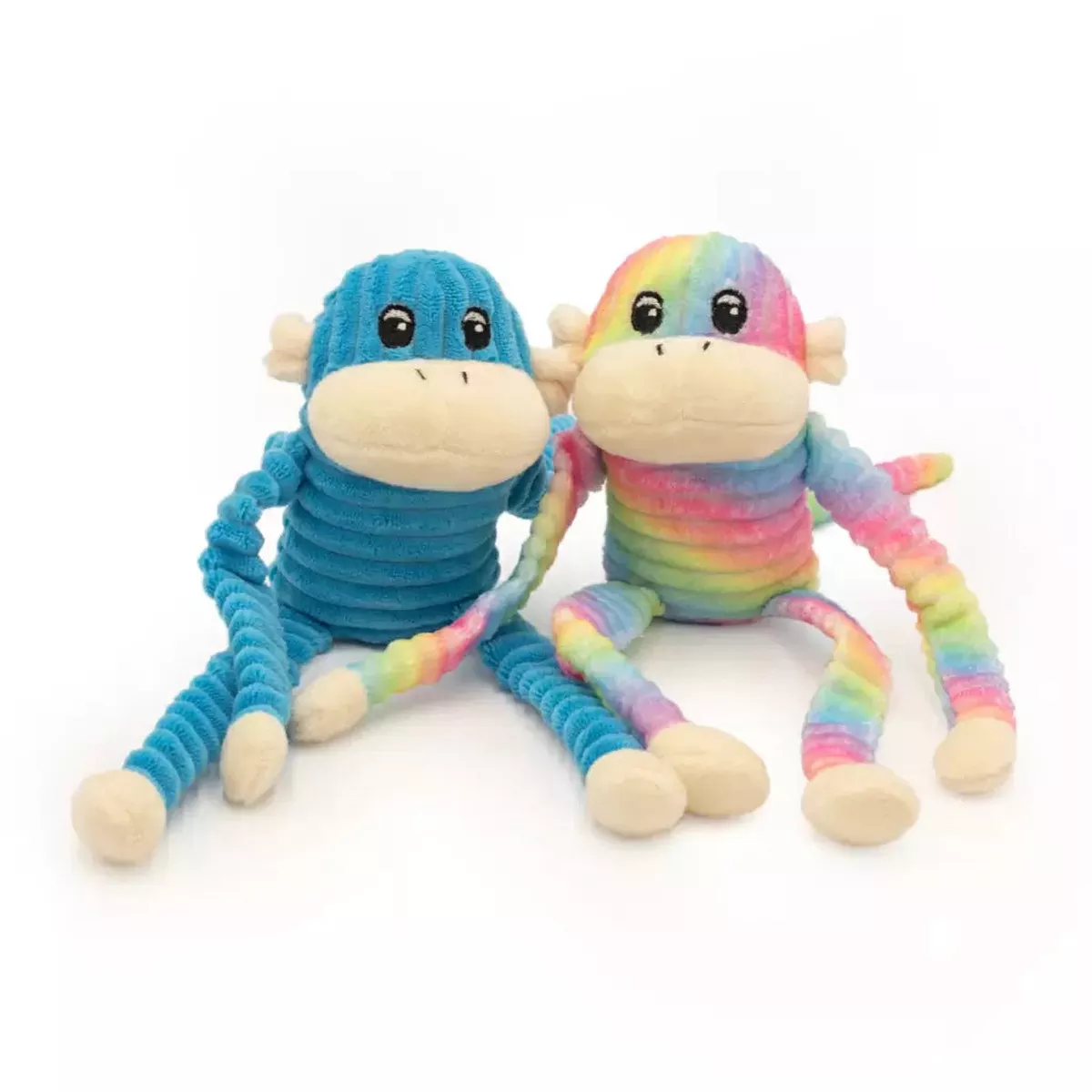 Zippypaws Plush Toys For Dog Spencer the Crinkle Monkey 2Pack Small Rainbow and Blue