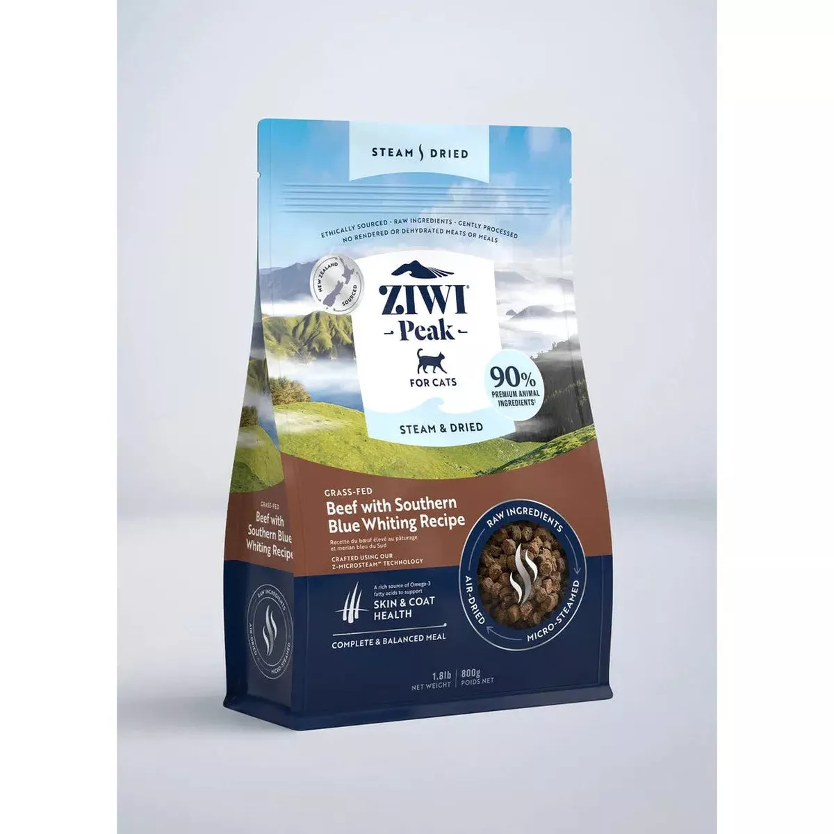 ZIWI Peak Cat Food Steam & Dried Beef with Southern Blue Whiting Recipe