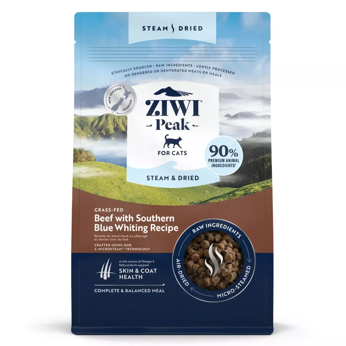 ZIWI Peak Steam & Dried Cat Food - Beef with Southern Blue Whiting Recipe
