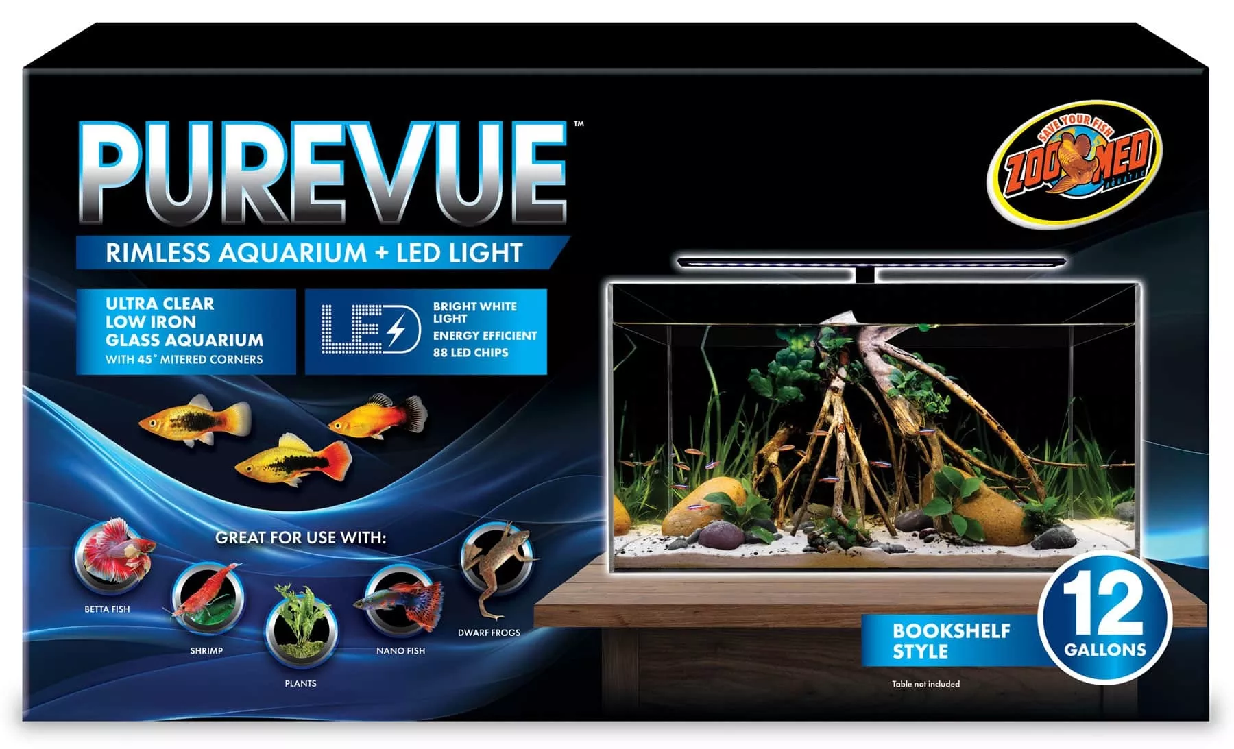 Zoo Med Purevue Rimless Aquarium & LED Light Kit
